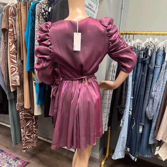 NWT BTFL-Life Magenta Satin Wrap Dress - Picture 2 of 5
